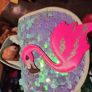 Sequin Flamingo Bag with Pink and Blue Accents Small Backpack